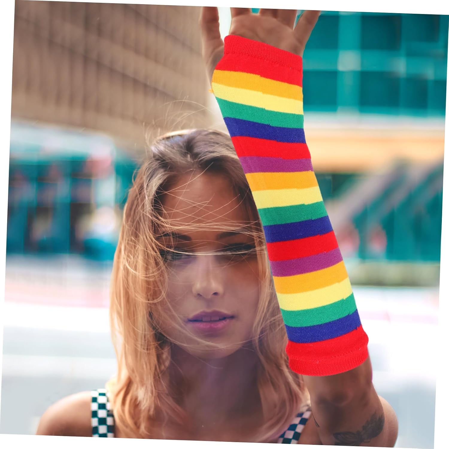 Homoyoyo Women's Thigh High Socks Arm Warmers Fashion Rainbow Over Knee Socks for Party Cosplay