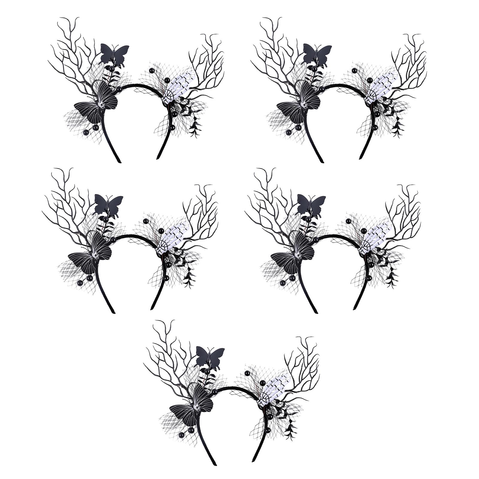 Kalttoy Black Mesh Model 5Pcs Festives Halloween Headpiece Elegant Headbands For Themed Celebration And Role Play Stylish Costume Accessory Costume Accessory