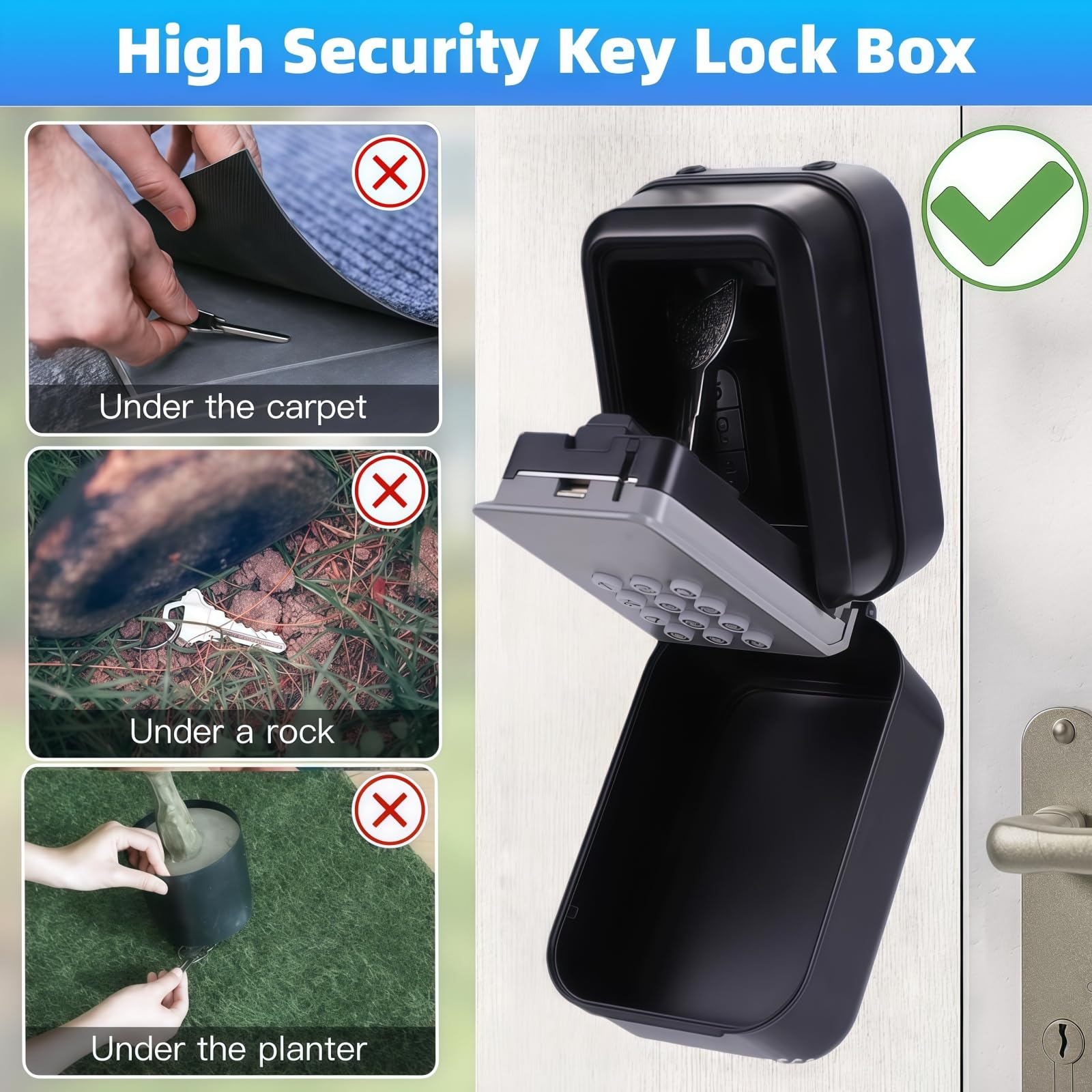 Caja fuerte electrónica inteligente para llaves, caja de llaves de pared con cerradura de 12 dígitos, Bluetooth o cerradura de combinación, cubierta impermeable para Airbnb, garaje, escuela y oficina