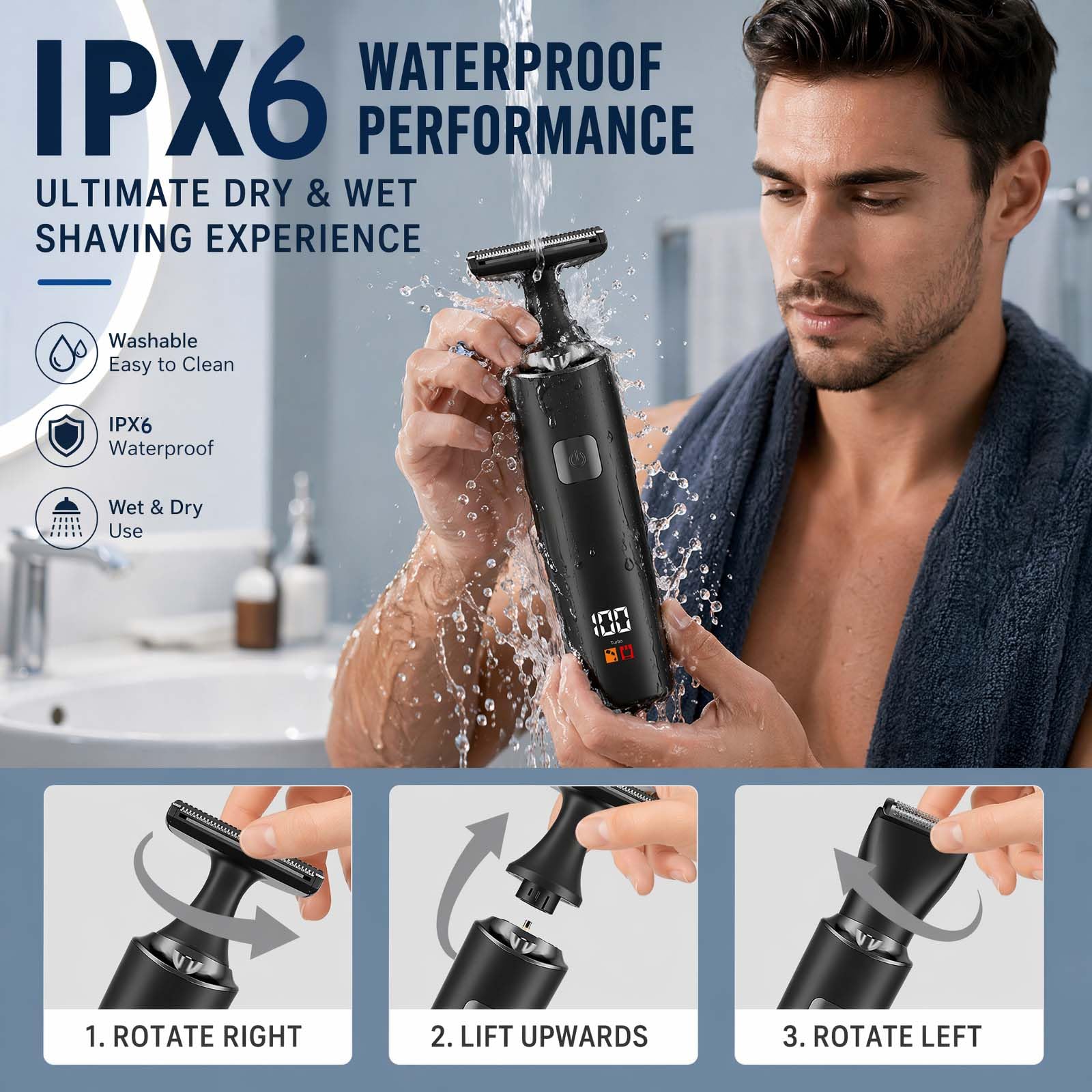 Rasoio Elettrico Per La Schiena Da Uomo, Depilatore Corpo Uomo Kit 5 In 1 Con Braccio Ausiliario Allungabile, per viso, Mento, Braccio, Schiena, Peli Pubici (A)