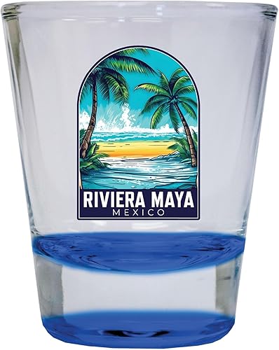R and R Imports Riviera Maya Mexico Design B Souvenir - Vaso de chupito redondo de 1.5 onzas, color azul, paquete de 2