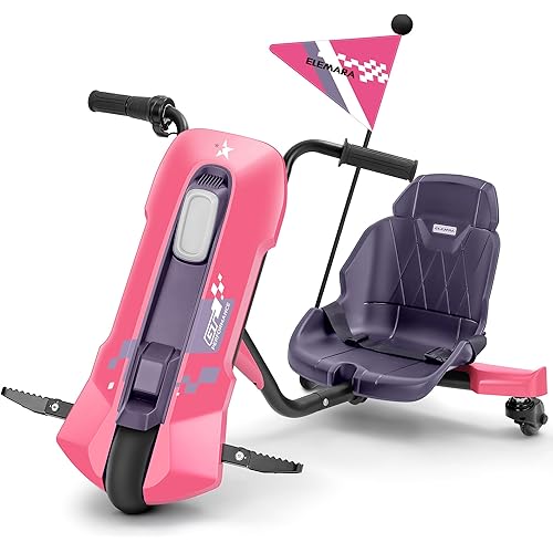 ELEMARA Electric Go Cart for Kids with Stepless Speed,12V Drifting Go Kart with Adjustable Seat,5 MPH Go Kart for Kids 6-14 with Bluetooth,Pennant, LED Lights,Music, Light Pink