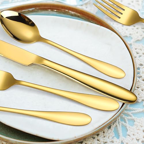 Miniatura 406 de A·HOUSEWARE - Juego de cubiertos iridiscentes con diseño hueco, 20 piezas, acero inoxidable, incluye tenedores, cucharas, cuchillos, utensilios