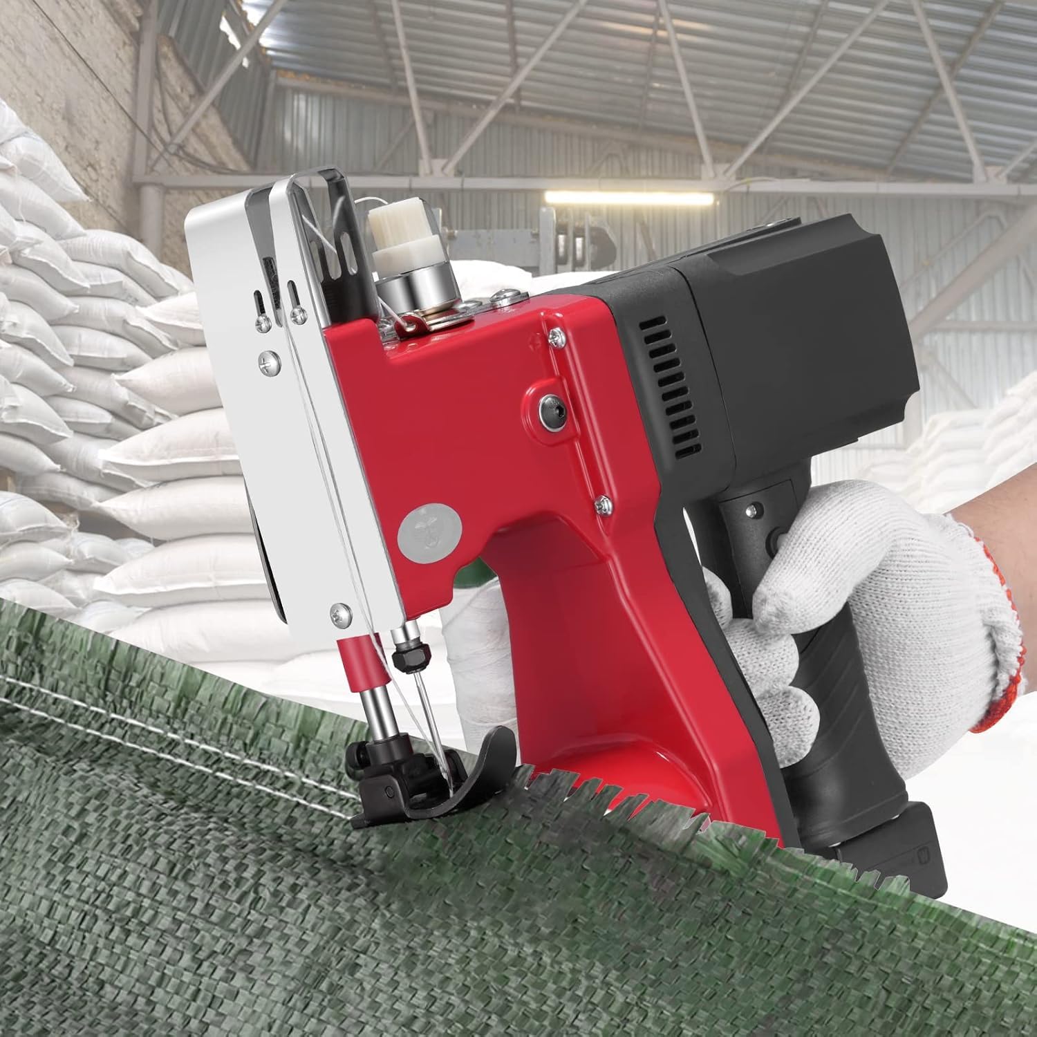 Maquina de Coser Portátiles,220V cosedora de sacos,2600 puntadas/minuto Selladora Eléctrica para Sacos, Bolsas Tejidas y Bolsas de Papel(Rojo)