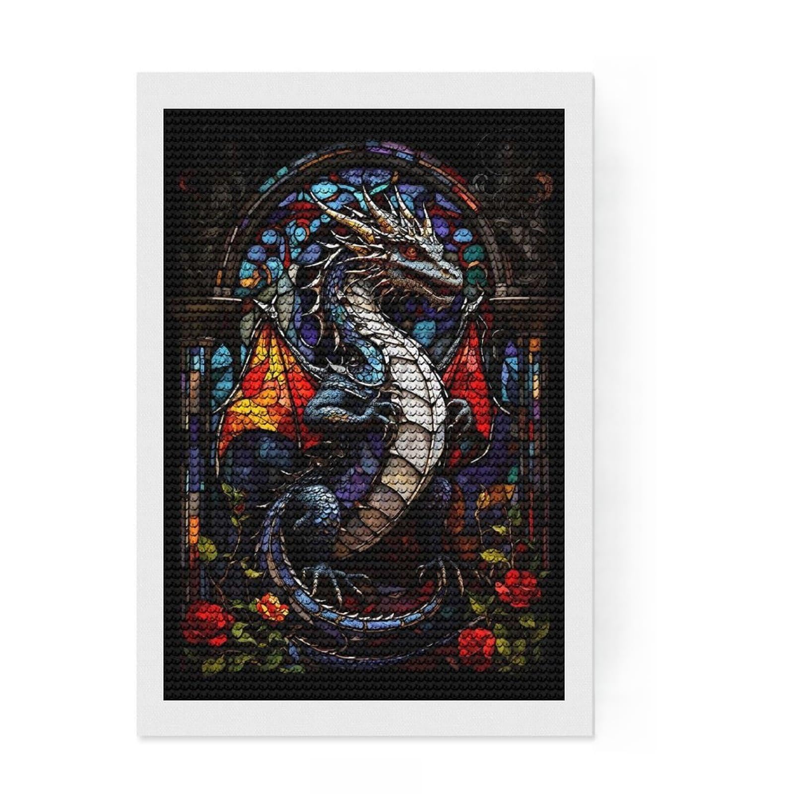 Junmoney Draconian Dragon Abstract Diamond Painting Set 8"x12", Holiday Gift Idea, for Women, Easy Handmade Project, Vintage Style Decor