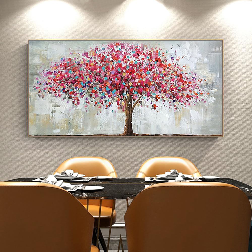 Mintura Handgemaltes Ölgemälde auf Leinwand großer roter Baum 70 x 140 cm