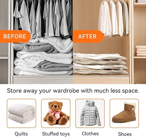 Miniatura 6 de Wevac Bolsa combinada de almacenamiento al vacío (3 jumbo, 3 grandes, 3 medianas, 3 pequeñas)  Ahorro de espacio con bomba de mano  Sello de doble