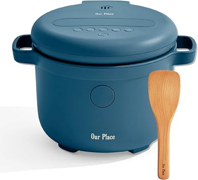 Our Place Rice Cooker | Compact Rice Cooker 3-Cup Uncooked / 6-Cup Cooked with Ceramic Nonstick Inner Pot | Fuzzy Logic Multi-Cooker for White & Brown Rice, Oatmeal & Grains | Delay Timer & Auto Keep Warm | Blue Salt