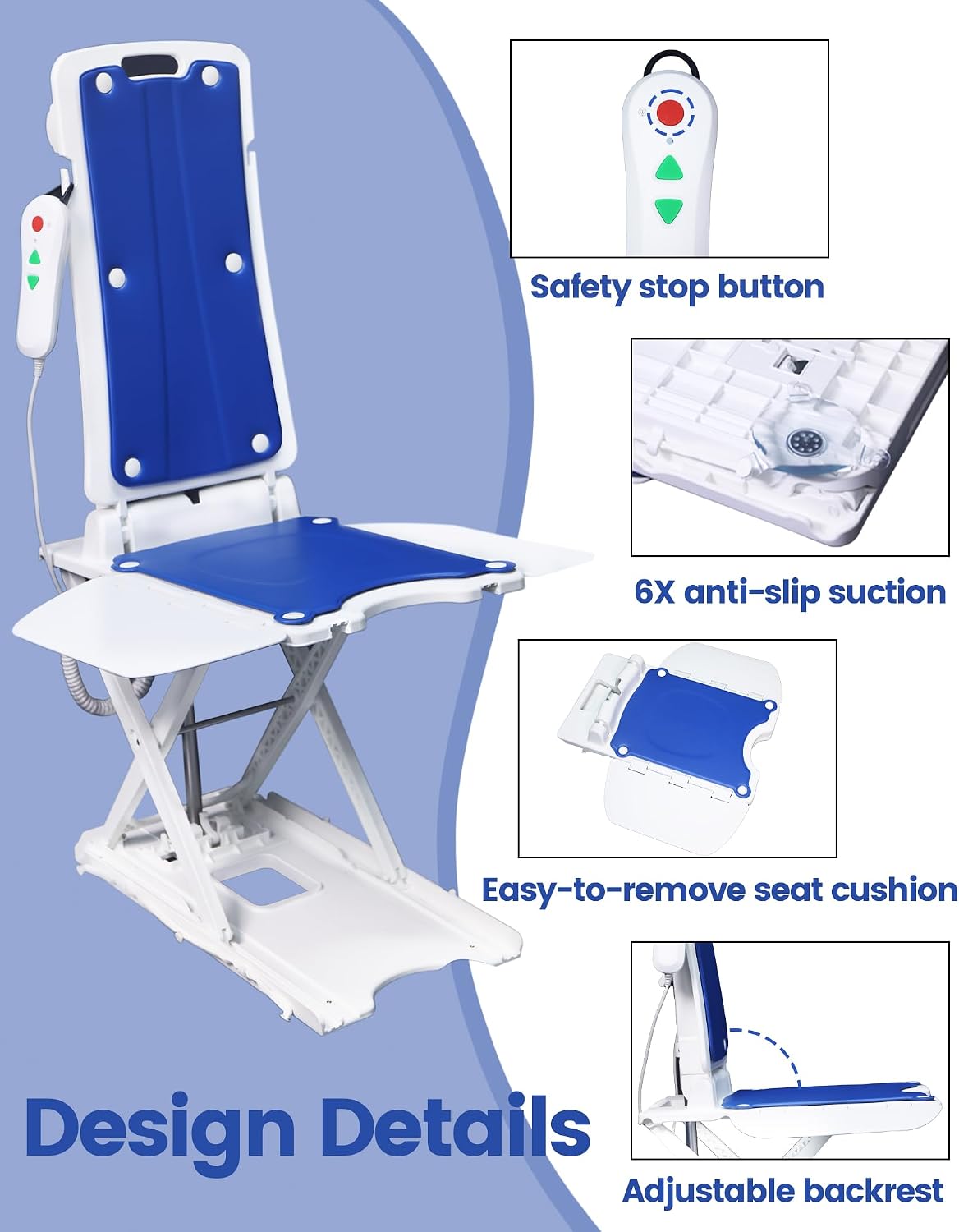 Electric Chair Lift - Device to Lift Elderly Off Floor, 300LB Capacity, Water-Resistant & Portable Design, Adjustable Height, for Elderly & Disabled, for Living Rooms, Bedrooms, and Bathtubs