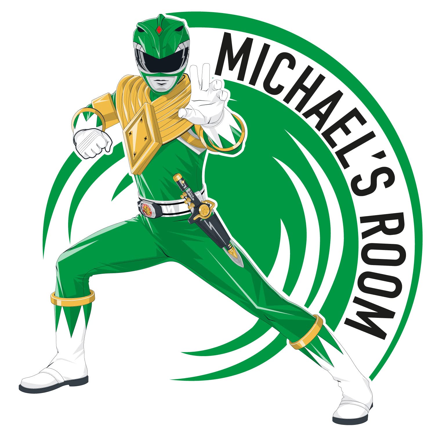 Stickerscape Power Rangers Wall Sticker (Personalised Green - Large Size)| Official Power Rangers Wall Decal, Power Rangers Wall Decor | Power Rangers Bedroom | Easy to Apply, Cleanly Removable