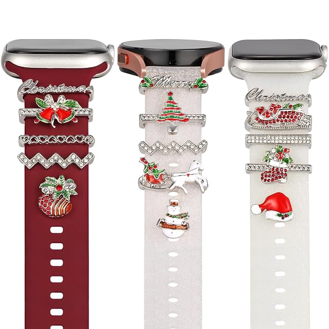 Greaciary christmas watch charms with 12pcs Decorative ring Loops 3pcs watch stud metal Diamond Sliding Strap Accessories Compatible
