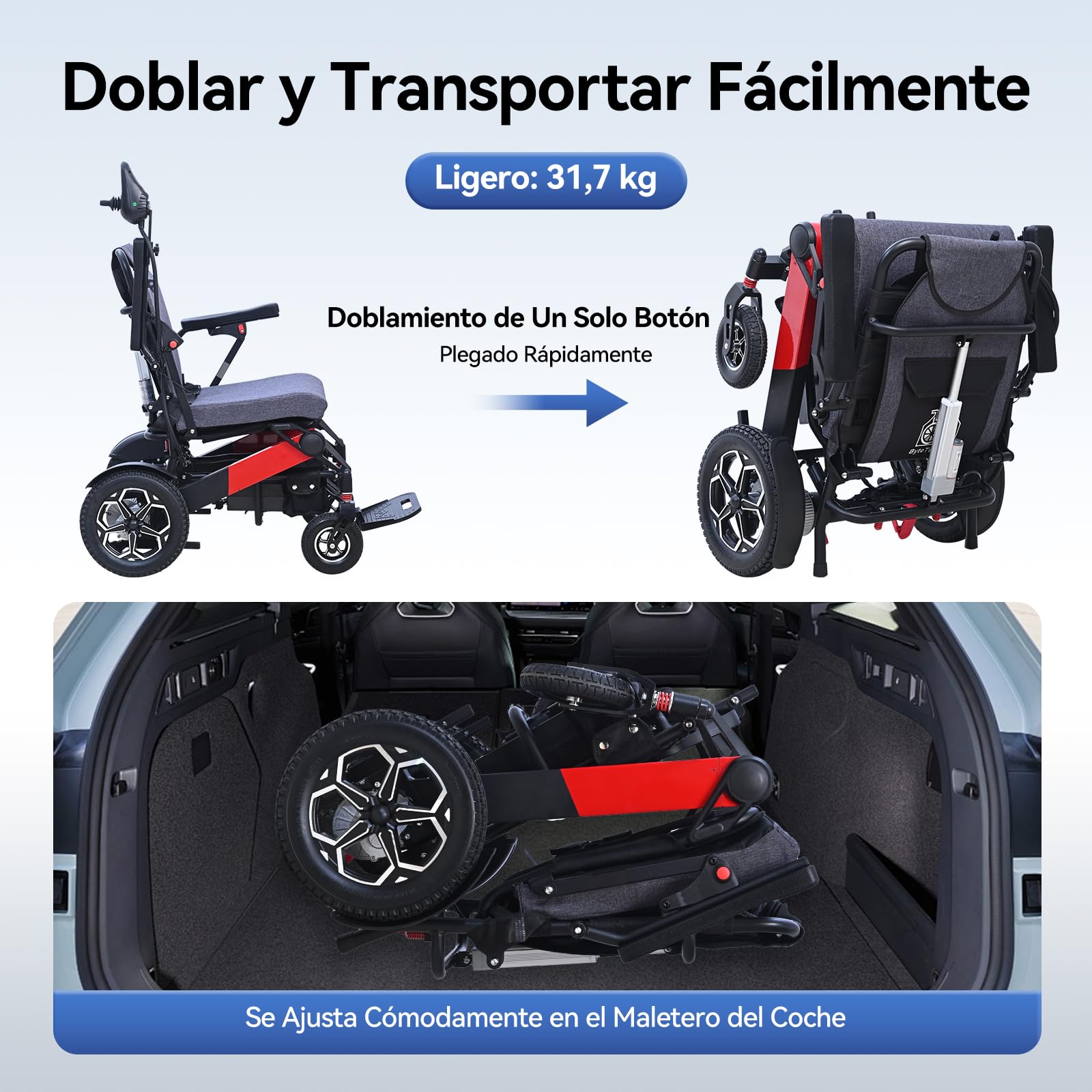 D15 Silla de ruedas eléctrica plegable, con respaldo ajustable 160°, 20km autonomía, 500W potente motor, estructura aleación aluminio reforzada, estable y resistente | Certificación CE | 5años soporte