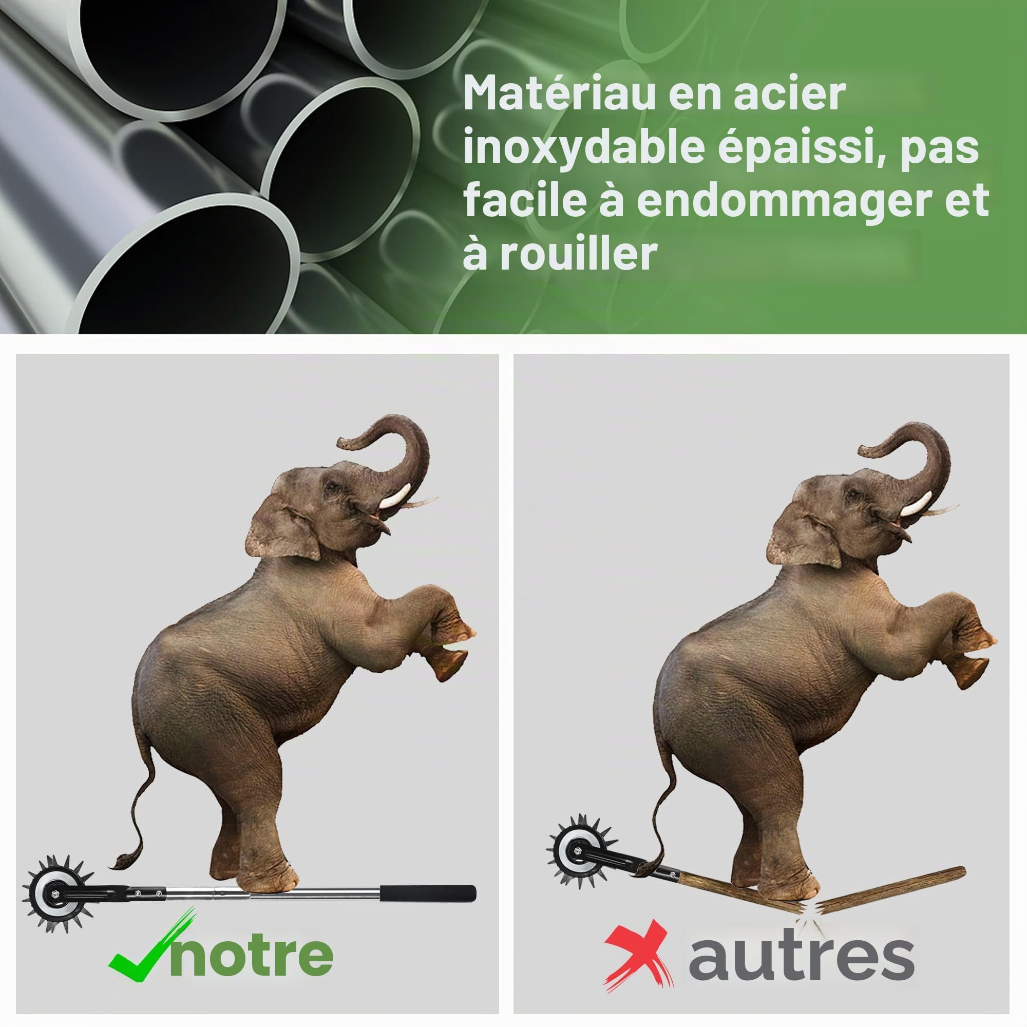 BARAYSTUS Bord Rotatif de Roue, Lame rotative, Bord de pelouse Manuel latéral, poignée en Acier Inoxydable Solide en 3 Sections avec poignée Coussin, 148cm