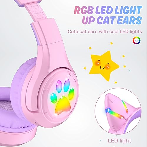 Miniatura 3 de Riwbox CF9 - Auriculares Bluetooth para niños con luz LED, límite de volumen seguro de 85 dB, micrófono integrado y micrófono Boom para llamadas,