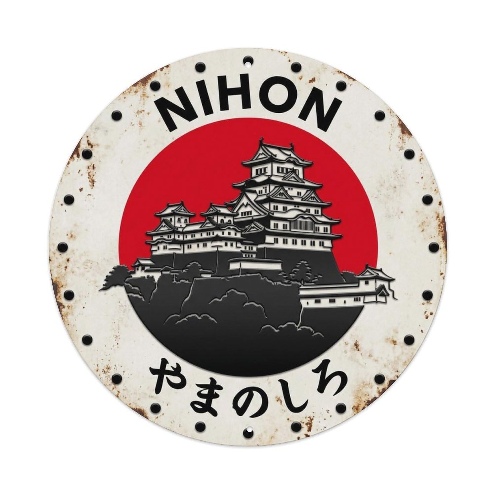 Yrnq 8X8inch Vintage Style Mountain Castle Nihon Fortress Building Historic Metal Tin Sign