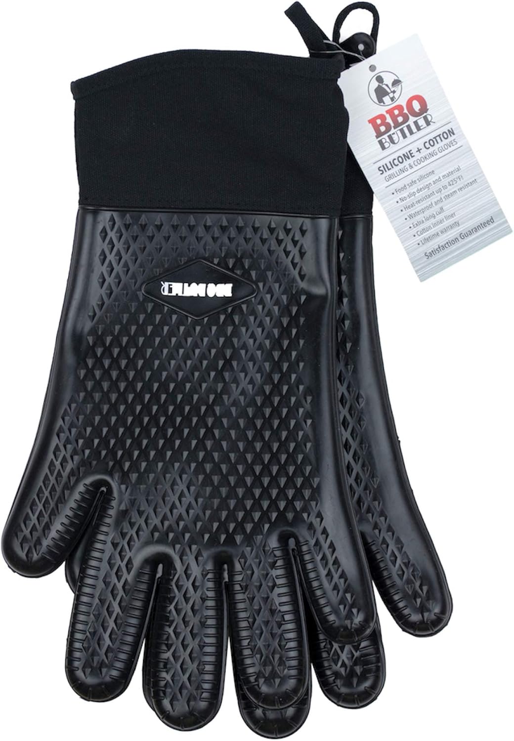 BBQ Butler Heat Resistant Oven Gloves - Silicone Oven Mitts - Heat Resistant Gloves - Baking Gloves - Grilling Gloves - Hot Mitts - Cotton-Lined for Comfort