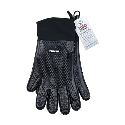 BBQ Butler Heat Resistant Oven Gloves - Silicone Oven Mitts - Heat Resistant Gloves - Baking Gloves - Grilling Gloves - Hot Mitts - Cotton-Lined for Comfort