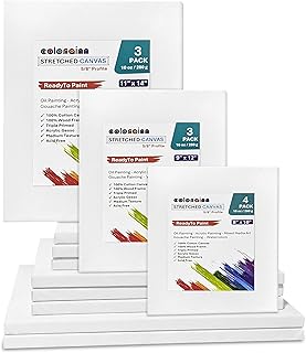 Stretched Canvas – Multi Pack Set of 10 PCs: 4 of 8x10, 3 of 9x12 & 3 of 11x14 Inch - 10 Oz, 5/8" Profile, Premium Primed Canvases for Acrylic, Oil, Watercolor Painting
