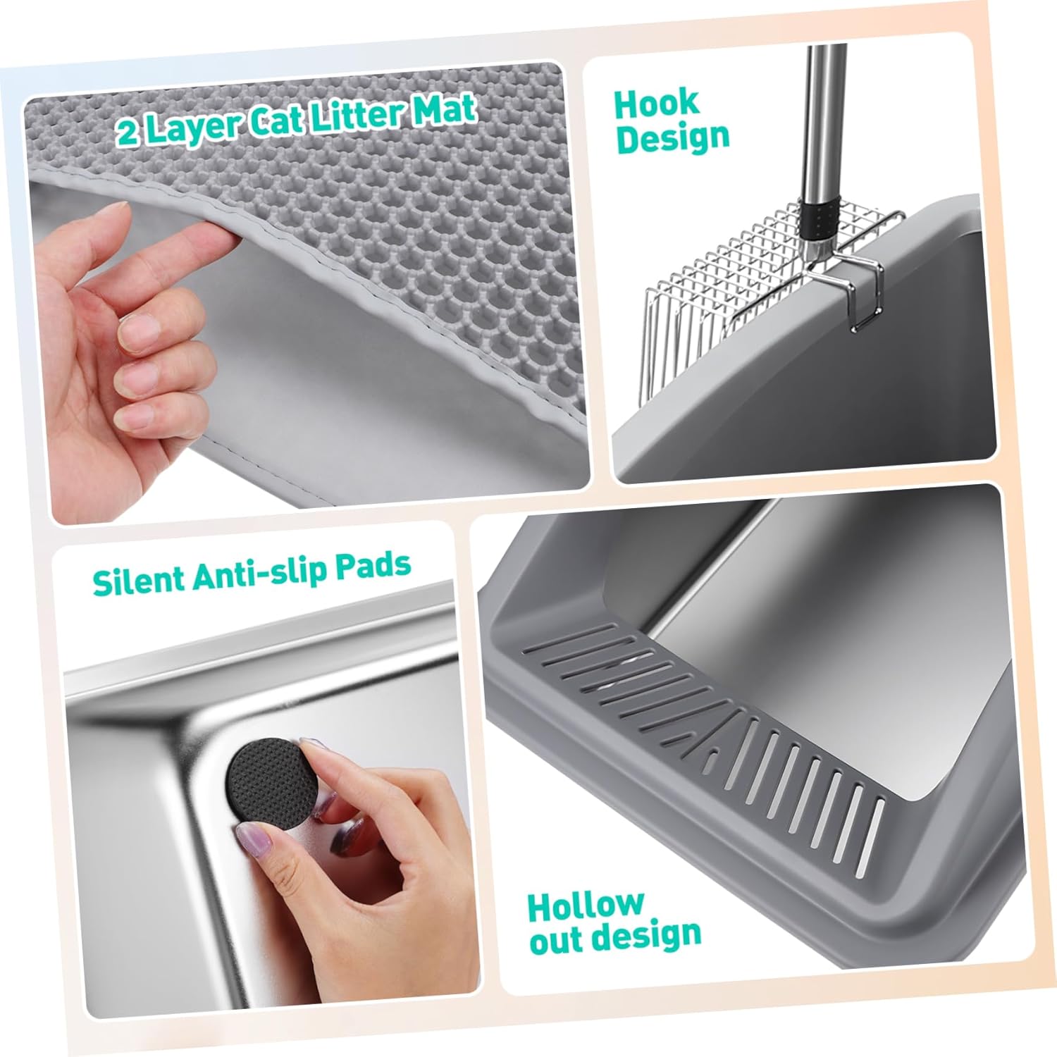 Mipcase 1Set High Wall Cat Litter Box Jumbo Stainless Steel Design for Indoor Cats Easy to with Included Scoop Reduces Mess and Scatter for Large Cats