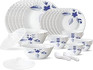 Borosil Gourmet Dinnerware Set For 6, 35 Pieces, White Dinner Plates and Bowls Sets, Chip Resistant Tempered Opal Glass, Stain Resistant, Dishwasher & Microwave Safe Dinner Set For Gifting, Serves 6