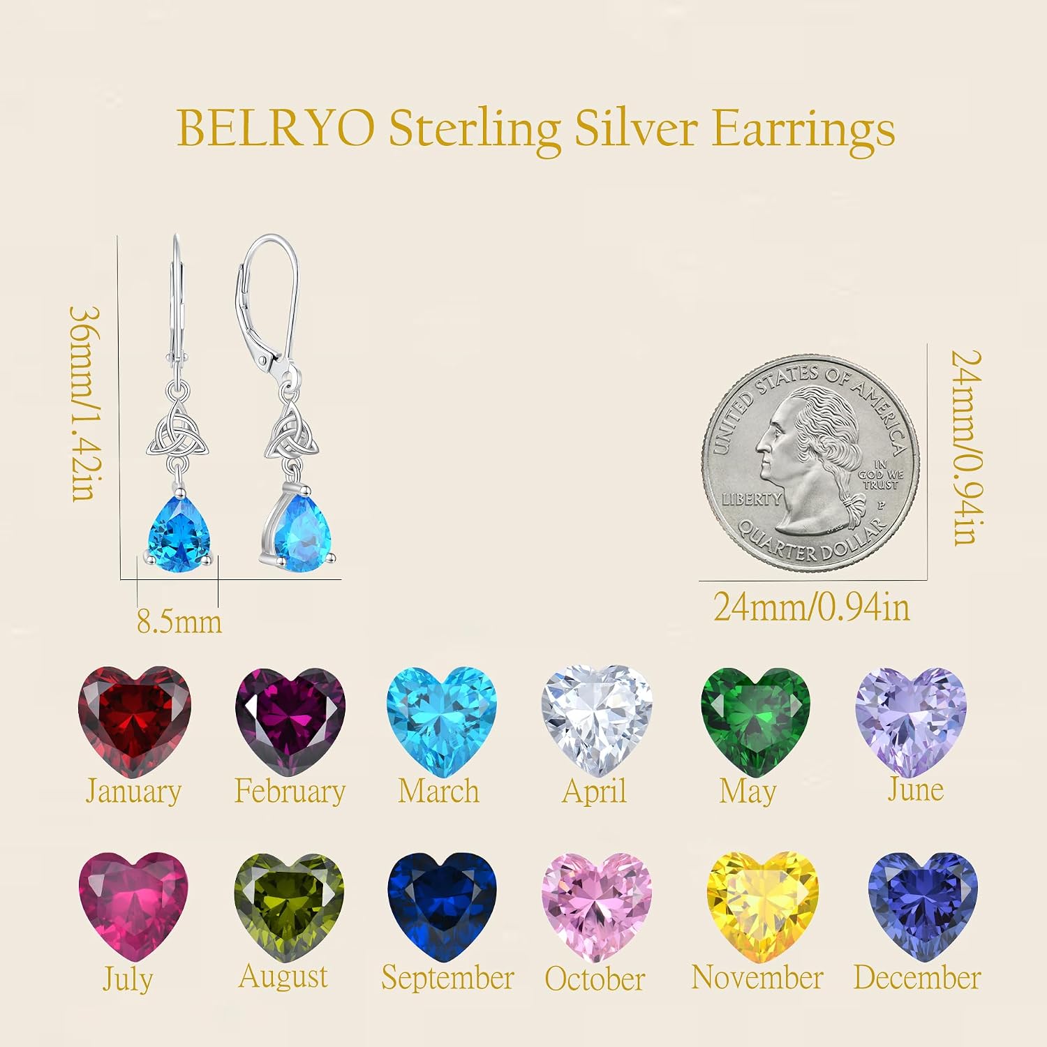 Celtic Knot Earrings for Women 925 Sterling Silver Leverback Dangle Earrings 7 * 9 Teardrop Cubic Zirconia Jewelry Birthday Gift