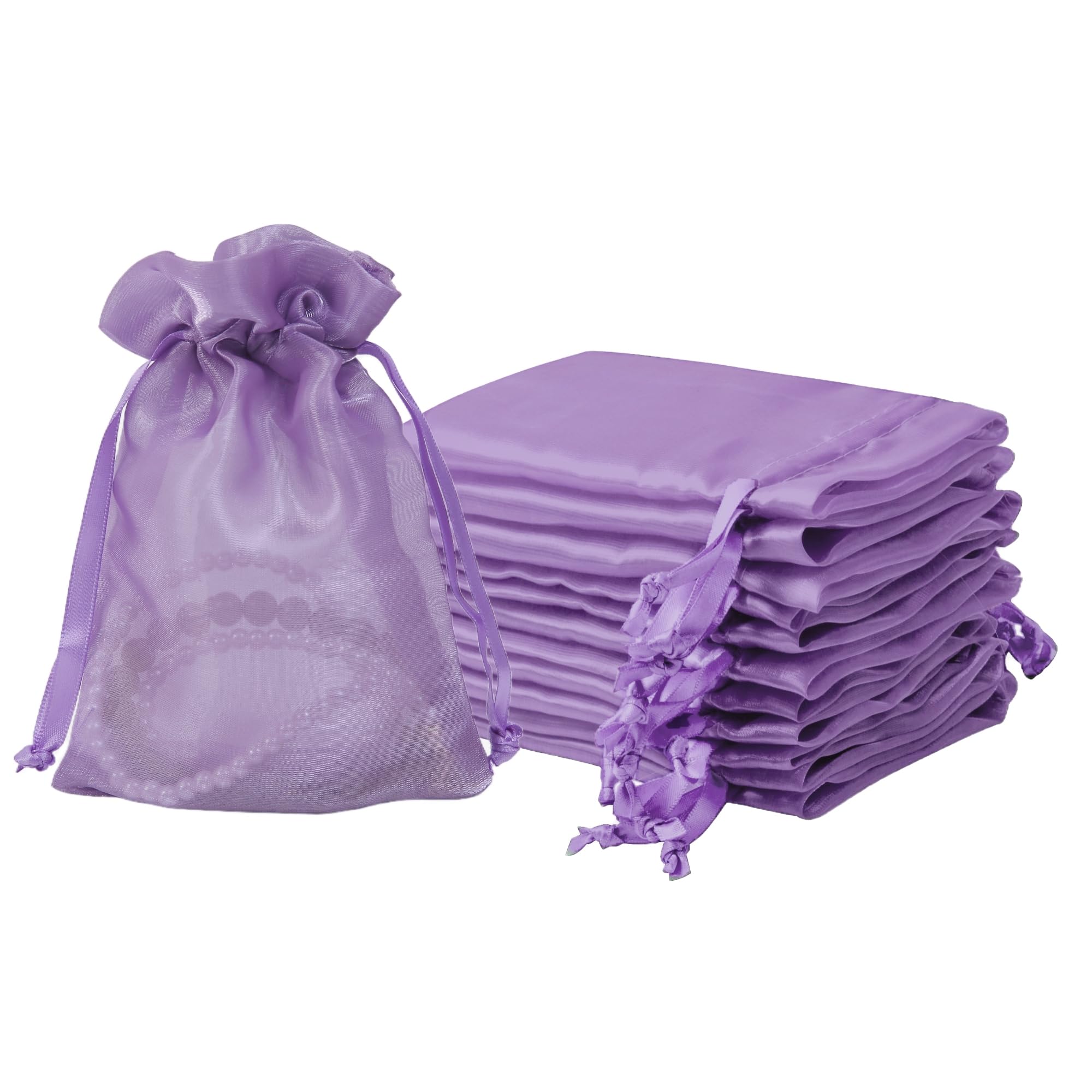 QIANF 20 Pcs Purple Small Organza Bags 4X6 inch for Wedding Favors with Drawstring, Mini Mesh Gift Bags Jewelry Pouch for Candy Bridal Shower Party Favor Baby Shower Christmas
