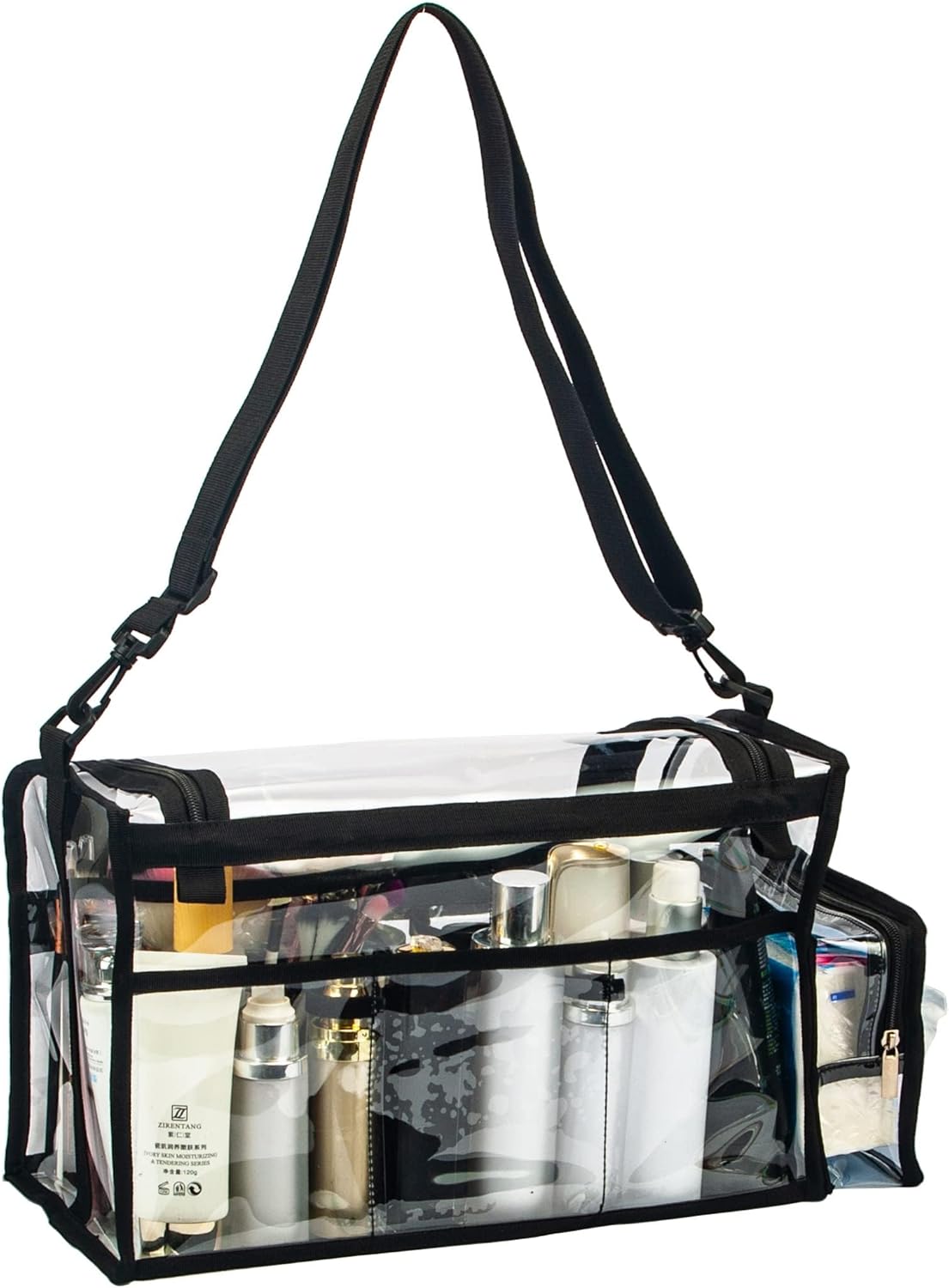 Large Professional Free Standing Clear PVC Makeup Artist Set Bag Transparent Makeup Brush Buddy Make up Kits Organizer Carry All MUA Travel Cosmetic Bag with 8 Dividers and Tissue Holder