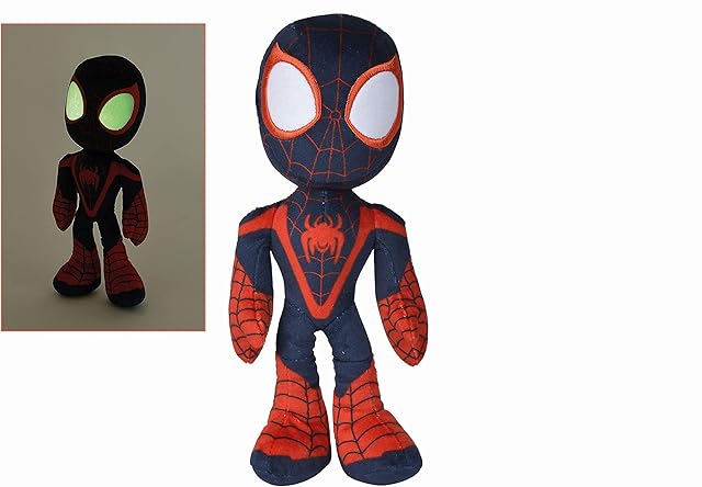 Disney 6315875812X12 25cm DAR Spiderverse Miles Morales Action Figure 25 cm Soft Toy with Glow in The Dark Eyes, One Size