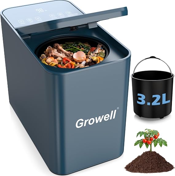 Growell Electric Composter for Kitchen, 3.2L Smart Countertop Compost Bin, Low Noise, Odorless, Indoor Food Waste Composter with LED Display, Auto-Cleaning, Turn Food Waste into Fertilizer,EC04