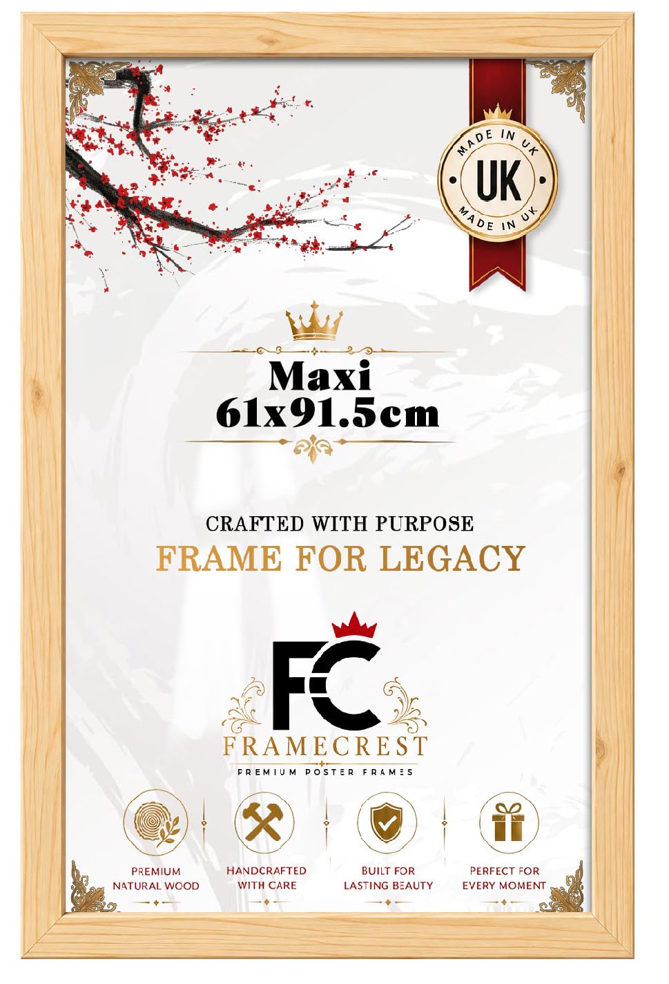 FRAMECREST Stunning Maxi 61x91.5cm MDF Frame | Jigsaw Puzzle Frame, Picture Frame, Poster Frame for Wall Mounting Display Horizontally or Vertically Hanging-[Pine]