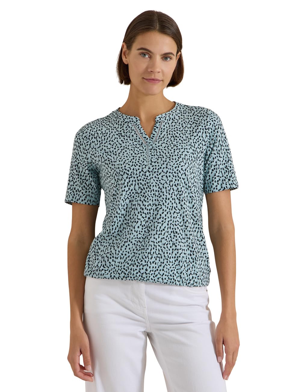 Cecil Women's 3230402 T-Shirt with Split Neck and Print (Pack of 1), Crystal Mint, XS