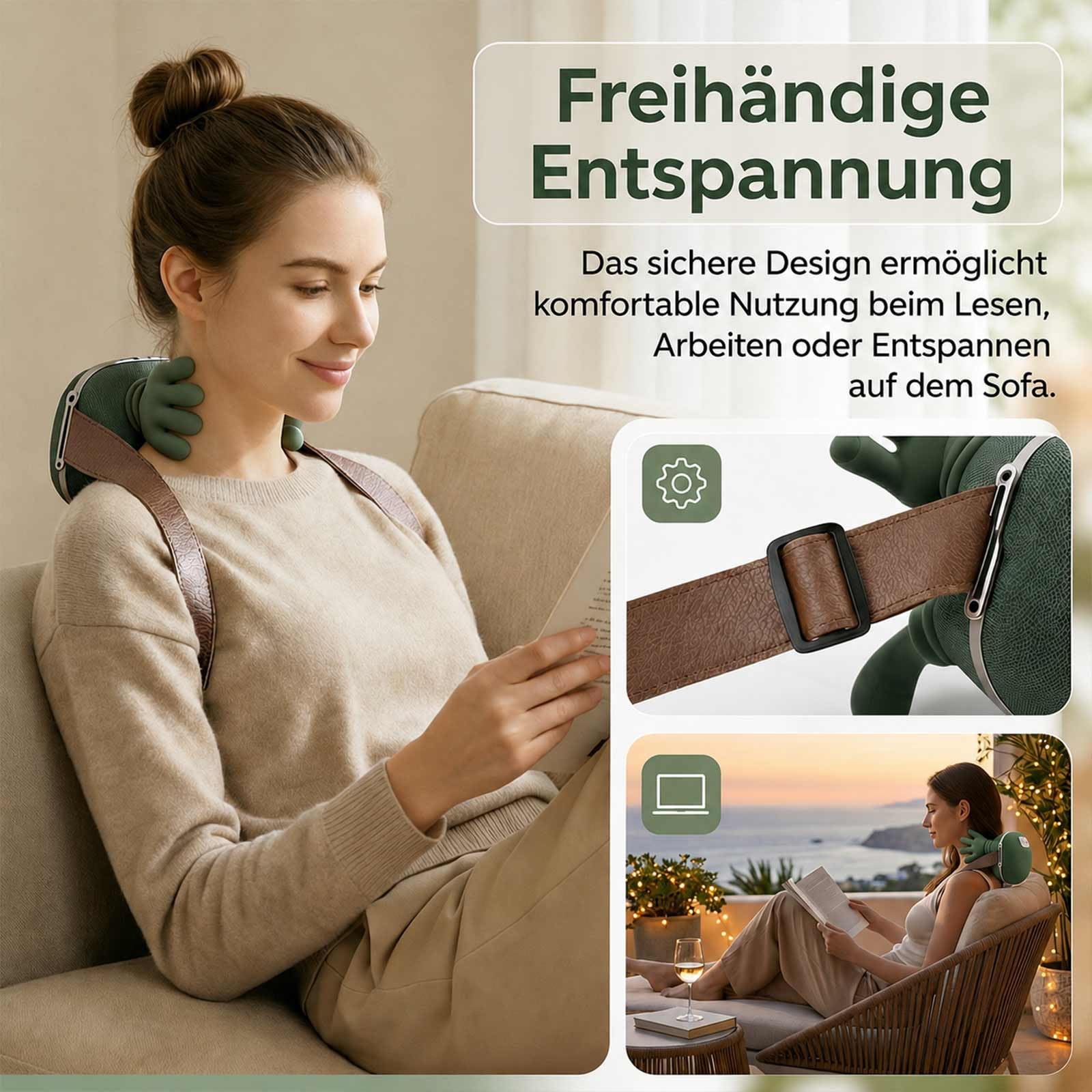 4D Nackenmassagegerät mit Wärme, Tragbares Nacken und Schulter Shiatsu Massagegerät, Kabellos Tiefengewebe Knetmassagegerät mit USB-C, 3 Modi & 2 Heizstufen, Ideal für Büro, Zuhause & Reise