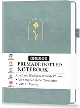 Premade Bullet Style Notebook with Undated Weekly & Monthly Planner, Dotted Journal with Pre-made Bullet Planner Stencils, Dot Grid Journaling with Habits & Mood Tracker, 12 Month Organization, A5