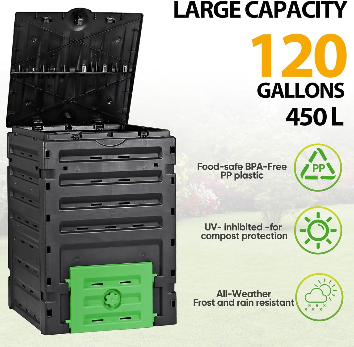 120 Gal Garden Compost Bin All Weather Withstand Large Capacity Compost Bin