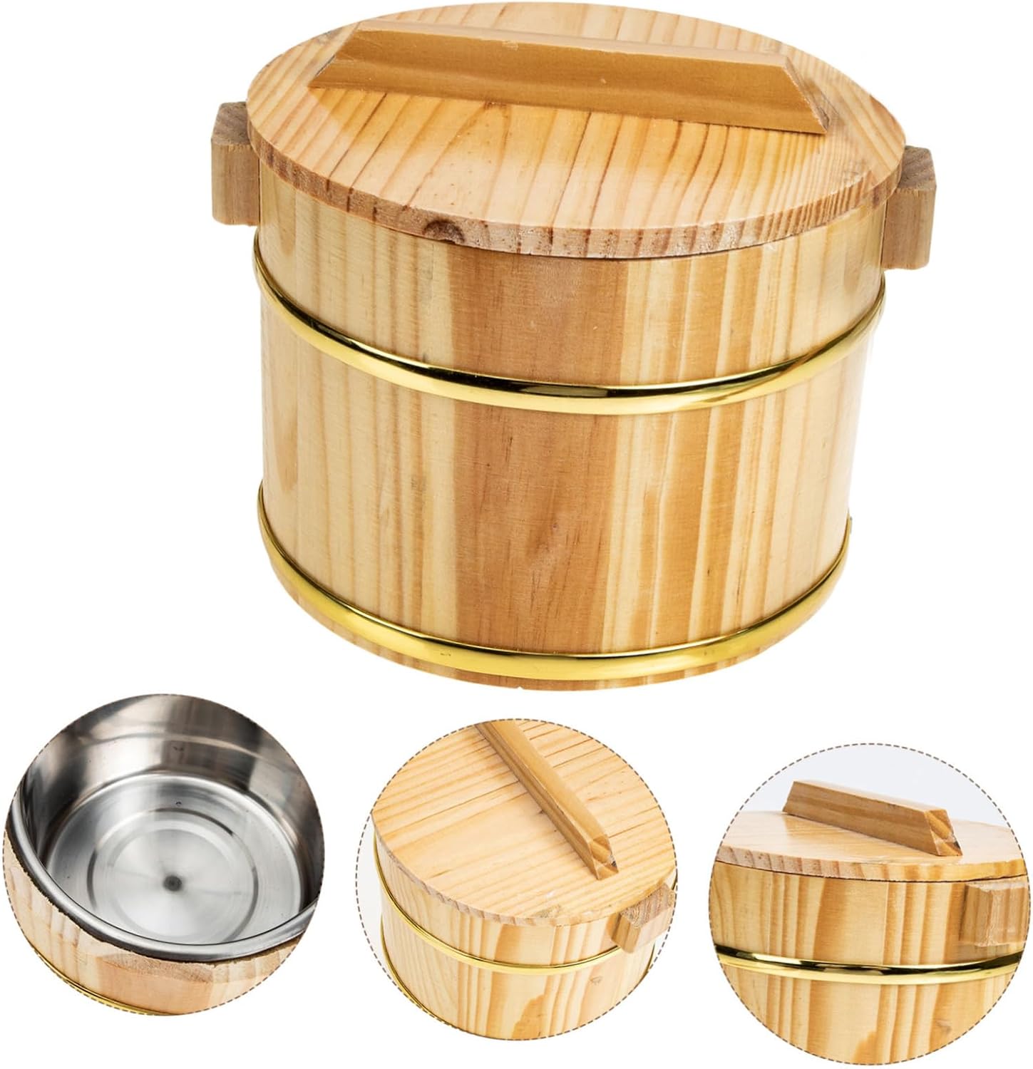 Wood Sushi Bowl Set with Lid, Wooden Rice Mixing Tub for Home