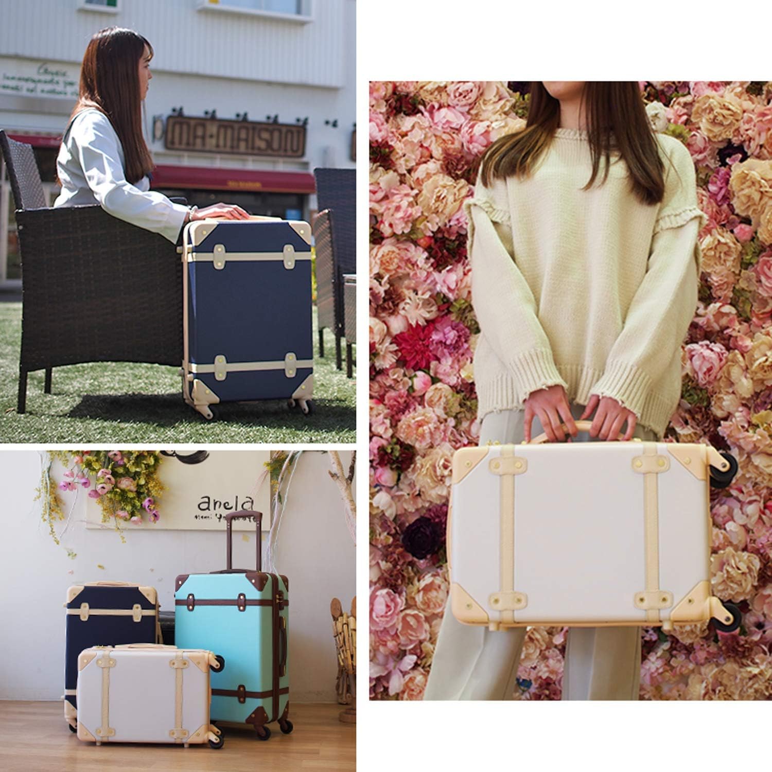 [モアエルグ] キャリーバッグ YKKファスナー 日本企業企画 軽量 キャリーケース スーツケース 修学旅行[71-80021-50](S, ネイビー×ブラウン) おしゃれ かわいい TSAロック