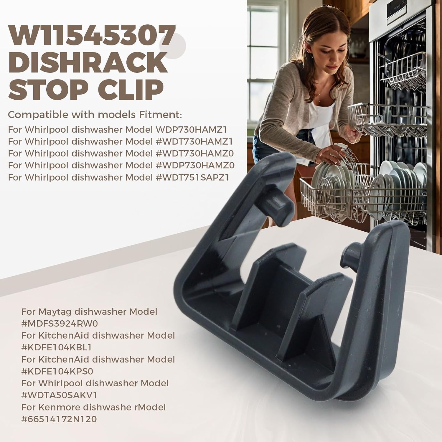 W11545307 Dishrack Stop Clip for Whirlpool Maytag Admiral Kenmore KitchenAid Dishwasher Replaces W11084874, Dishwasher Track Stopper