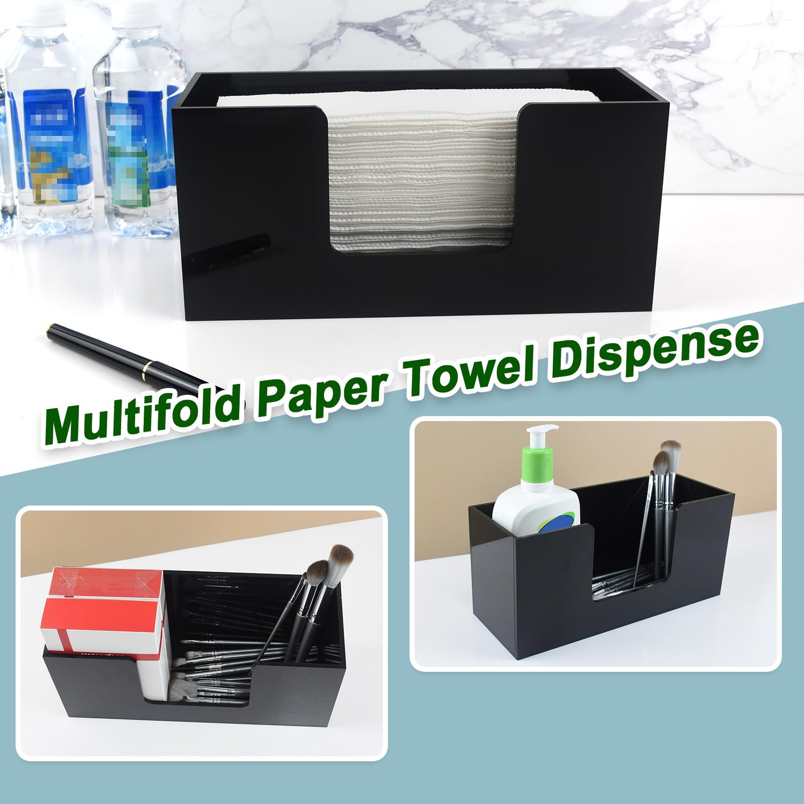 Paquete de 2 soportes para toallas de papel para encimera, soporte acrílico para toallas de papel de baño, servilletero negro para cocina, encimera, plegable, plegable, en C, dispensador de toallas de