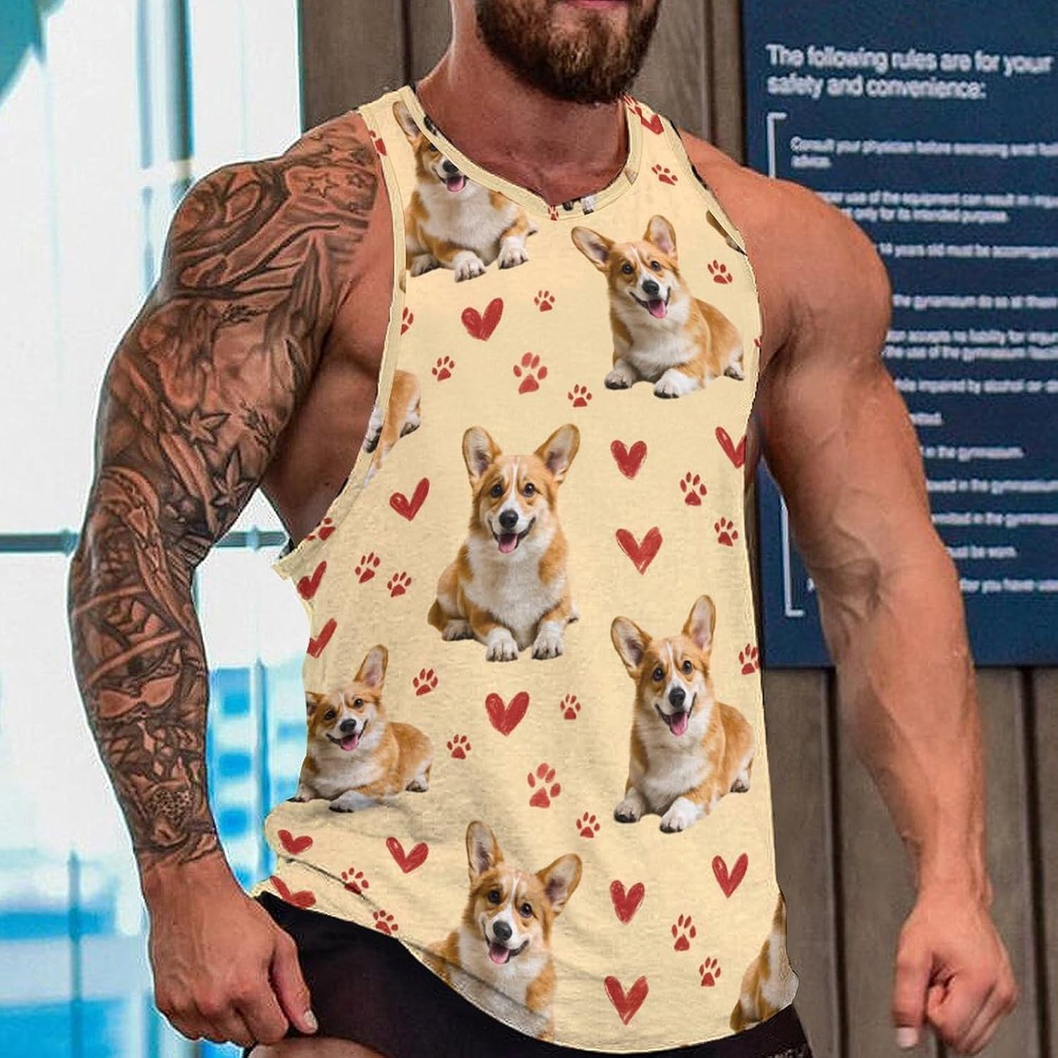 Cute Corgi Dog Paw Men's Tank Tops Sleeveless Muscle T-Shirt | Print,Muscle Shirt,for Athletic Running Gym,Workout Shirts,Tee Shirts