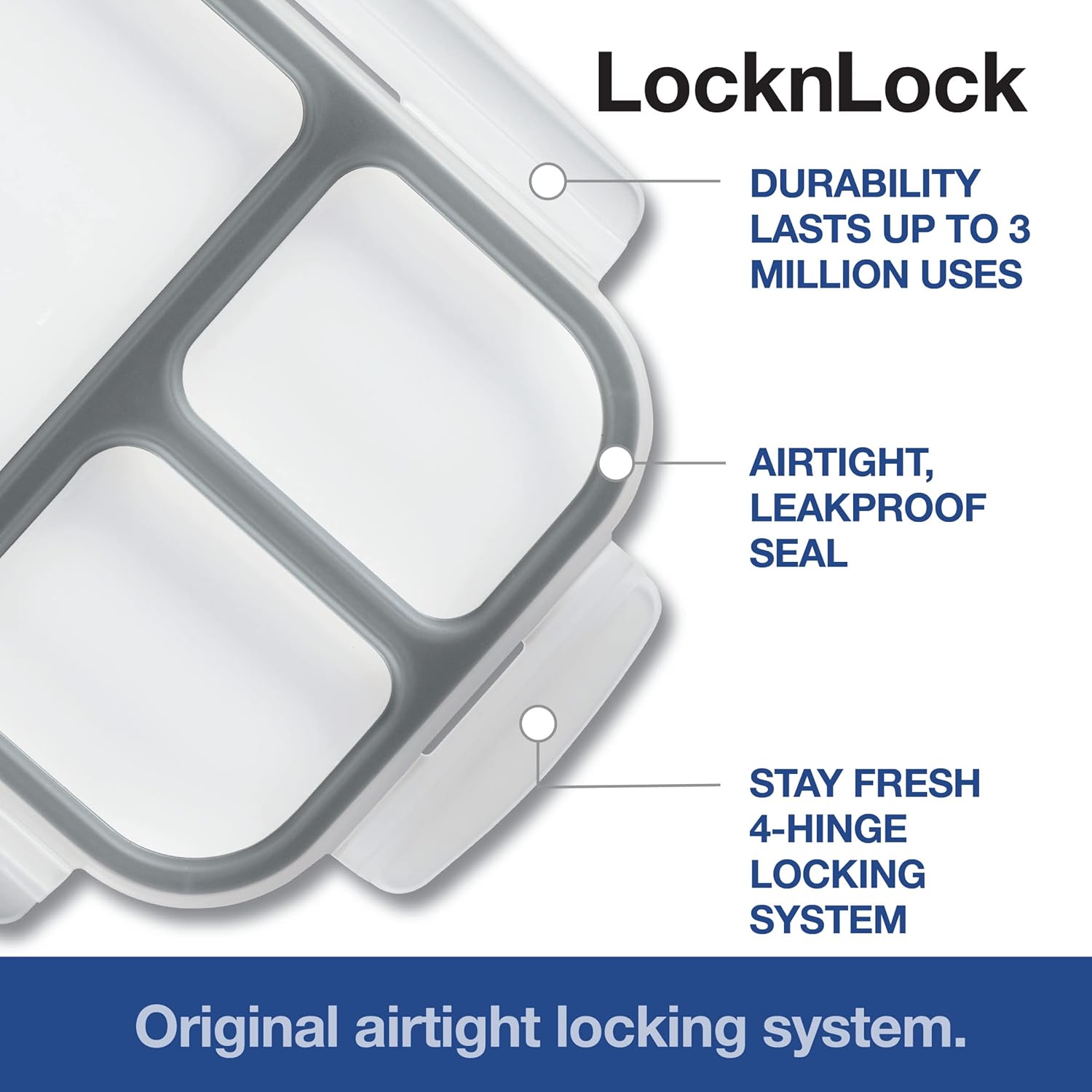 LocknLock LOCK & LOCK On the Go Meals Three Compartment Divided Lunch Box Container with Sauce Cup for School or Work, 50.7-Ounce, Gray (Pack of 2)