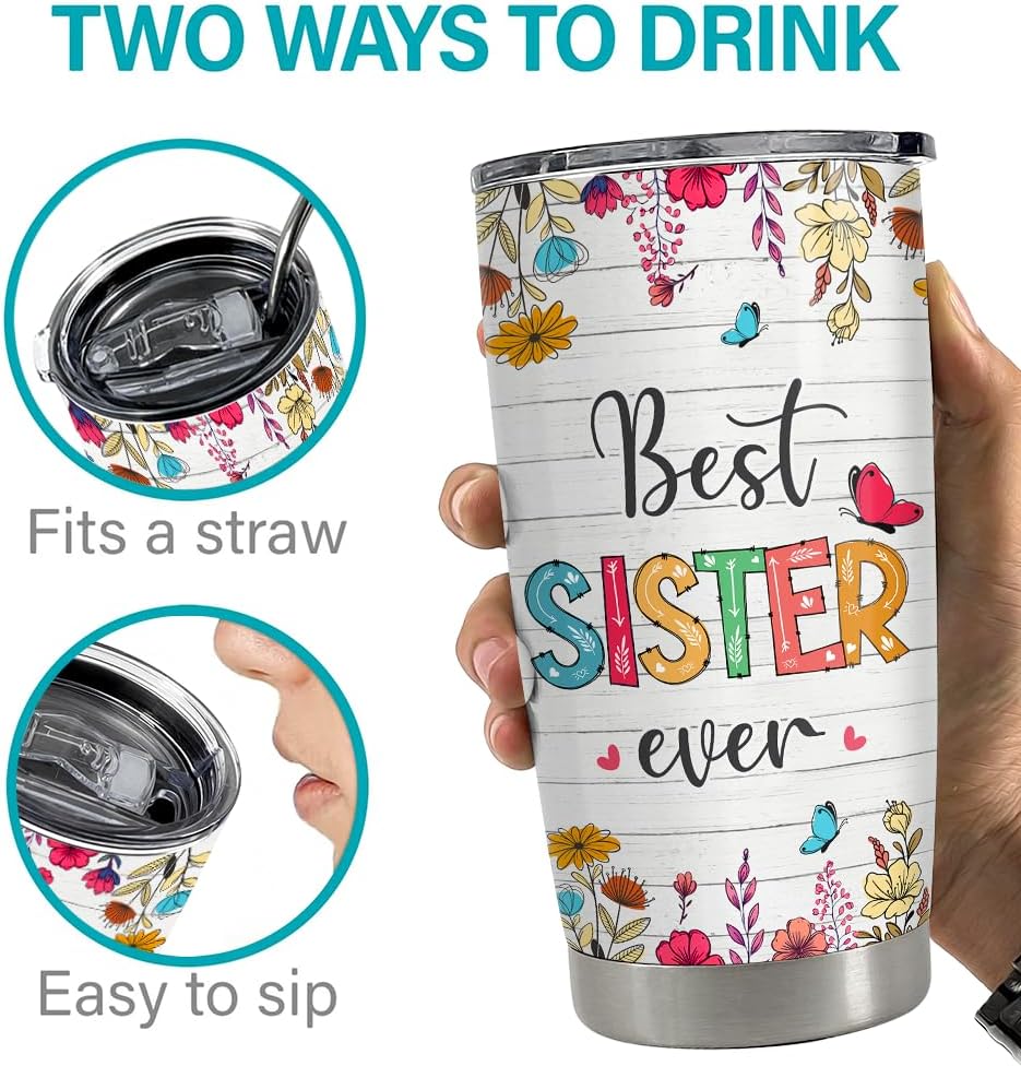 SANDJEST Sister Tumbler 20oz Best Sister Ever Gifts for Women Funny Sisters Stainless Steel Insulated Tumblers Coffee Travel Mug Cup Gift for Birthday Christmas - Image 7