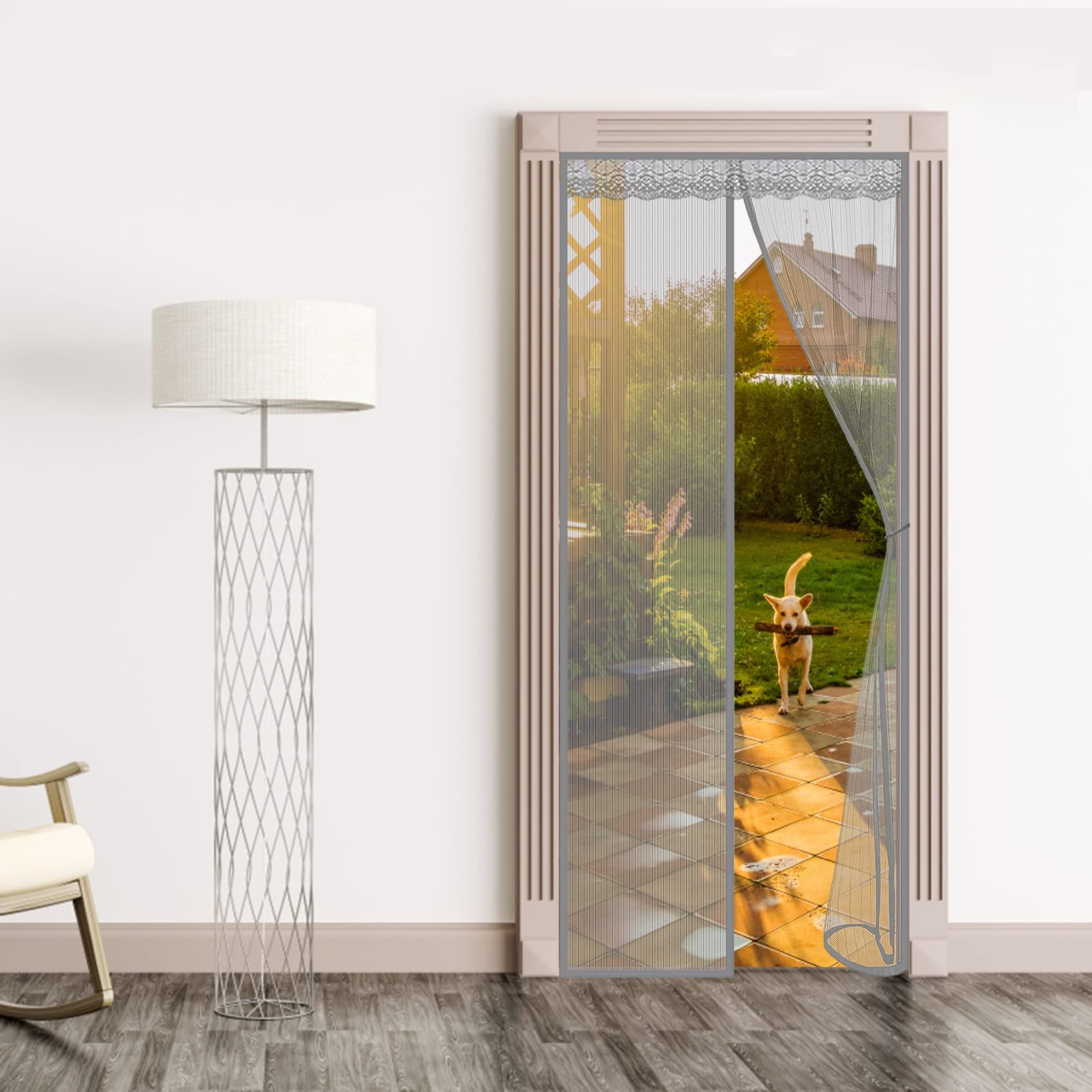Dtedty Gray Magnetic Fly Screen For Door, 130X210cm Fly Nets For Doors, Magnetic Reinforced Door Curtains Screen, Mosquito, Self-Sealing Curtain Mesh,