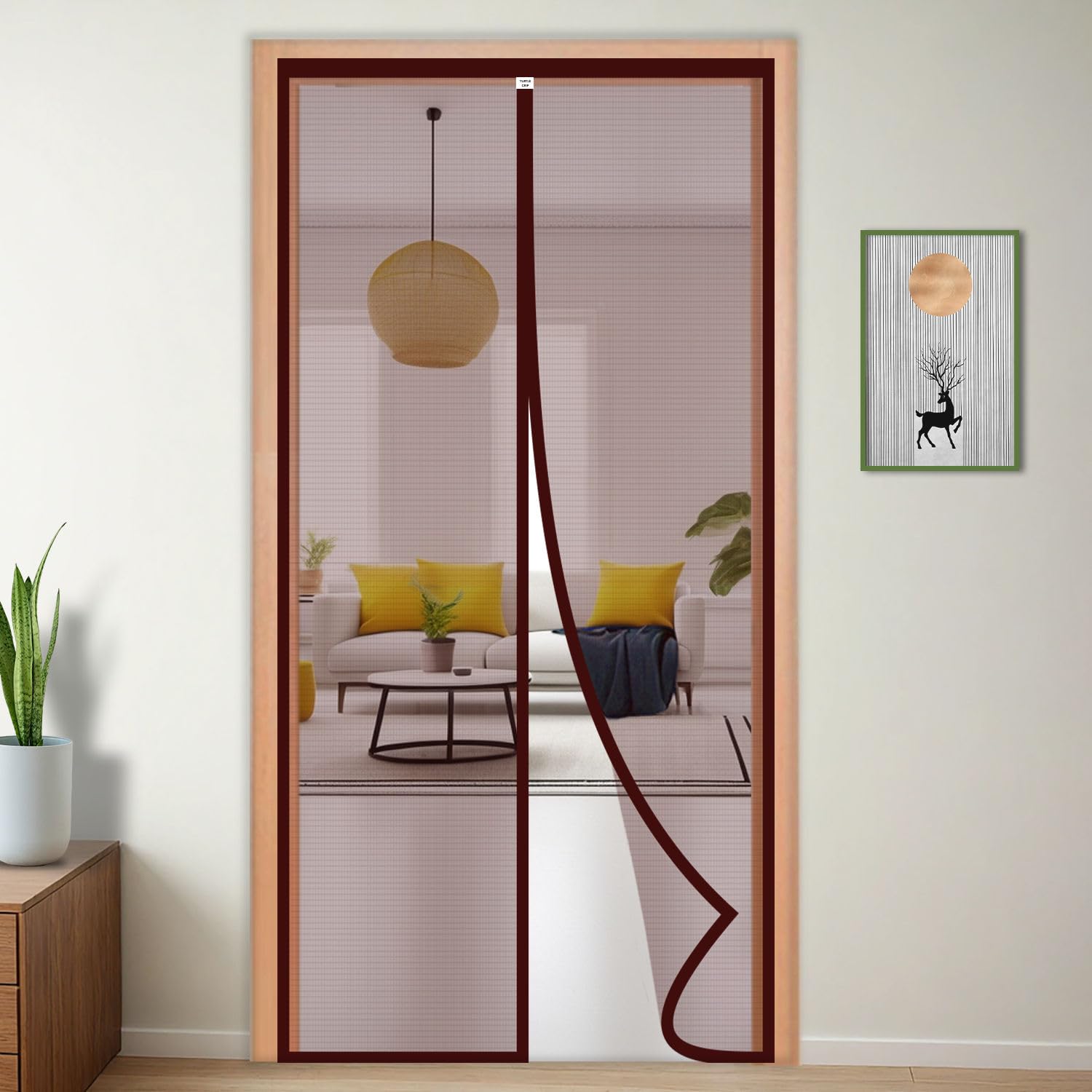 TurtleGrip Polyester Door Mosquito Net with Full Frame Hook&Loop for Main Doors, Bedroom, Kitchen & Balcony Doors (200x100 cm, Brown)| Measure Before Order