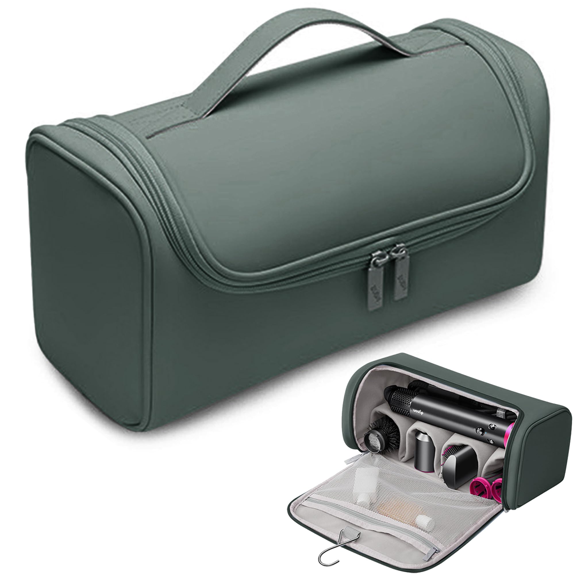 Linpr Travel Storage Bag for Dyson Hair Dryer, Travel Case with Hook, Curler and Accessories Organizer, Large-Capacity Case Holder, Portable Carrying Case, Storage Organizer Bag for Women (Green)