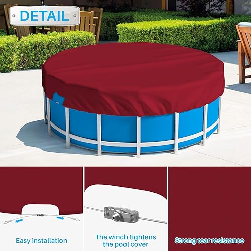 Miniatura 10 de Patio Cubierta redonda de invierno para alberca de 12 pies para 8 pies, cubierta de seguridad para piscina, lona con borde de alambre para