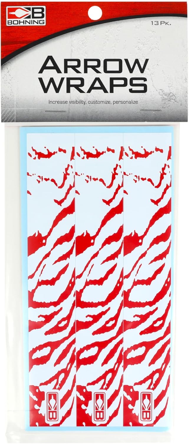 Bohning 7" Tiger Print Arrow Wraps, Large, White & Red Tiger