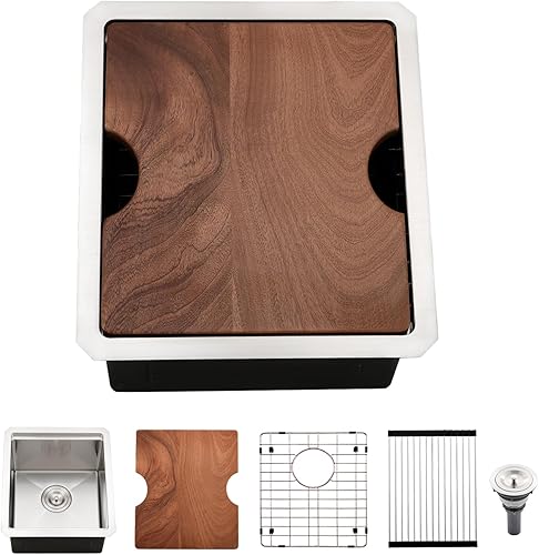 Miniatura 1 de BoomHoze - Fregadero de barra de montaje inferior de 15 pulgadas, fregadero de barra de acero inoxidable de 15 x 17 pulgadas, fregadero de cocina de