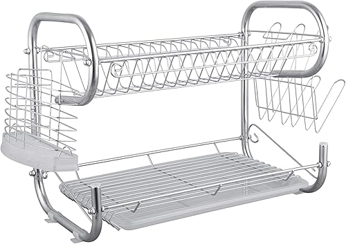 Miniatura 2 de Kitchen Sense - Escurridor de platos cromado de 2 niveles con bandeja de drenaje