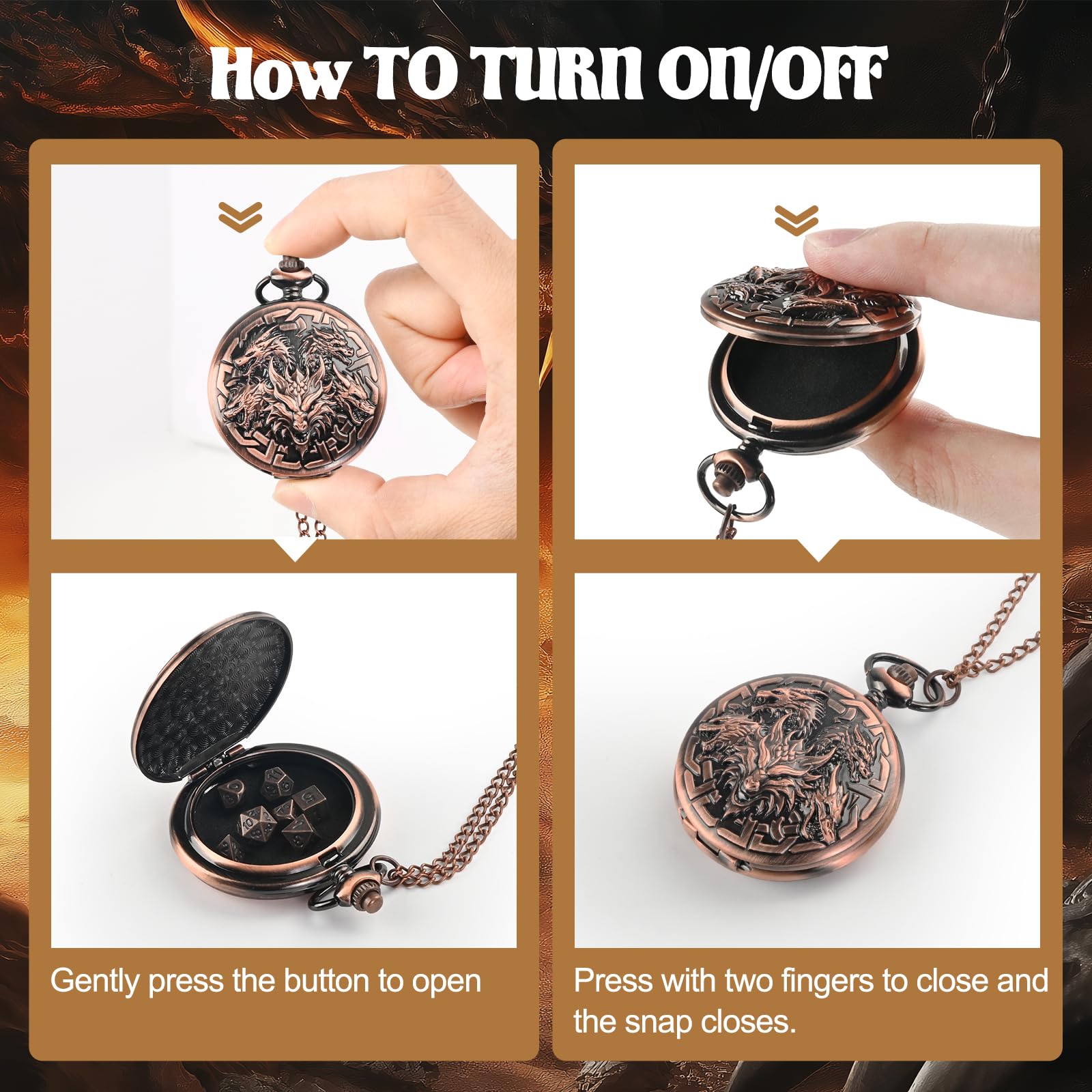 D&D Set di dadi in metallo, 7 pezzi, per segrete e draghi, mini dadi con custodia per orologio da tasca, accessori per giochi da tavolo (drago, rame)