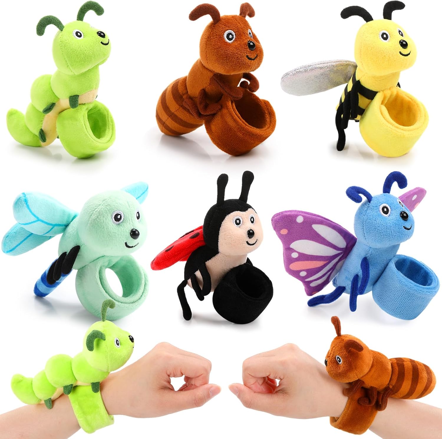Stuffed Animal Slap Bracelets for Kids, Easter 8 Inch Animal Wrist Cute Snap Bracelets in Bulk Birthday Gifts for Boys and Girls Kids Bulk Item Pet Adoption Party Favors(Insect Animals)